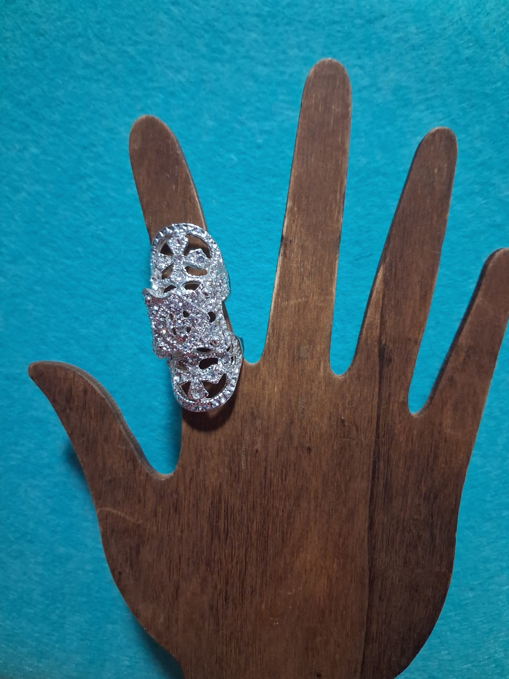 Sterling Silver Filigree Crystal Cocktail Ring - Silver